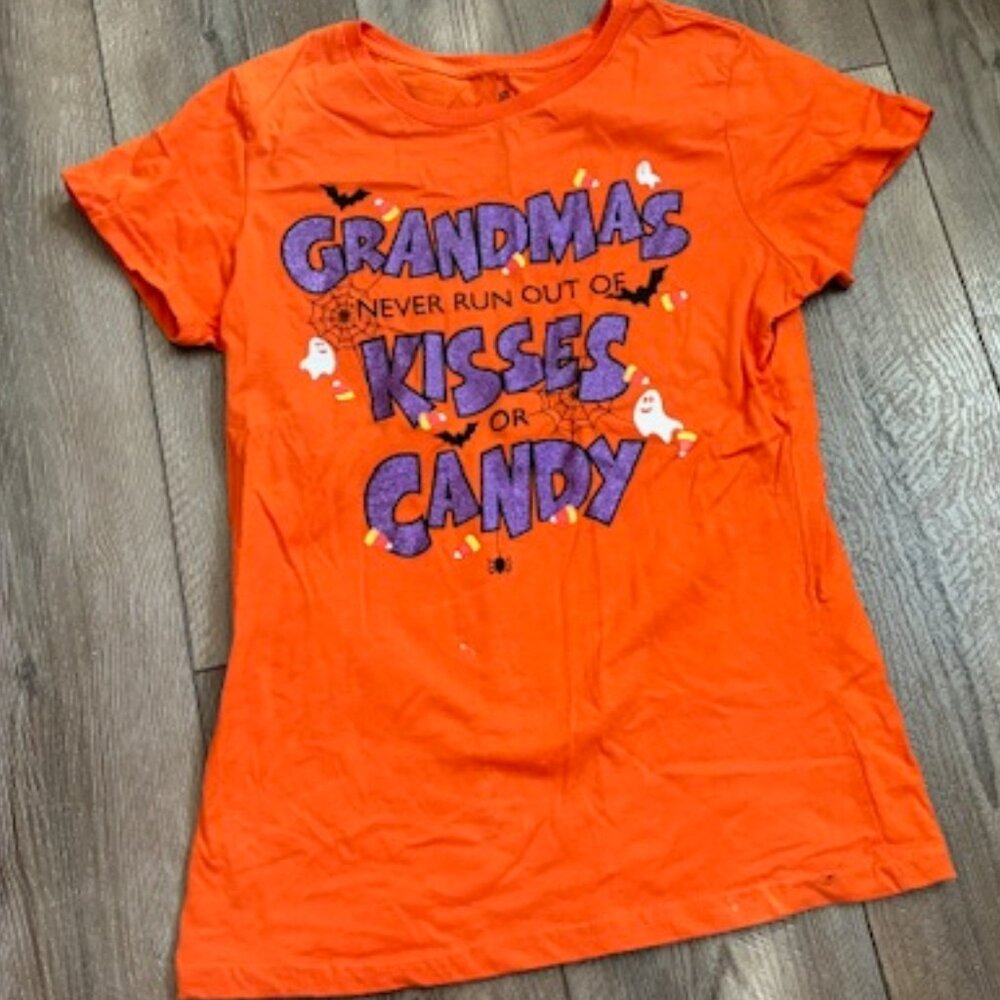 HALLOWEEN s/s ORANGE Screenprint GRANDMAS Never RUN OUT OF KISSES or CANDY S 4-6